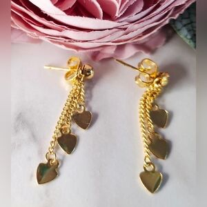 Vintage 80s 💖✨️Cascading Gold Heart Earrings
